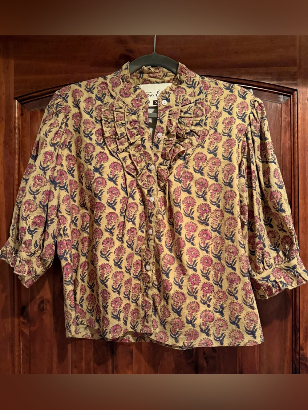 Yellow Floral Ruffled Button-Front Blouse